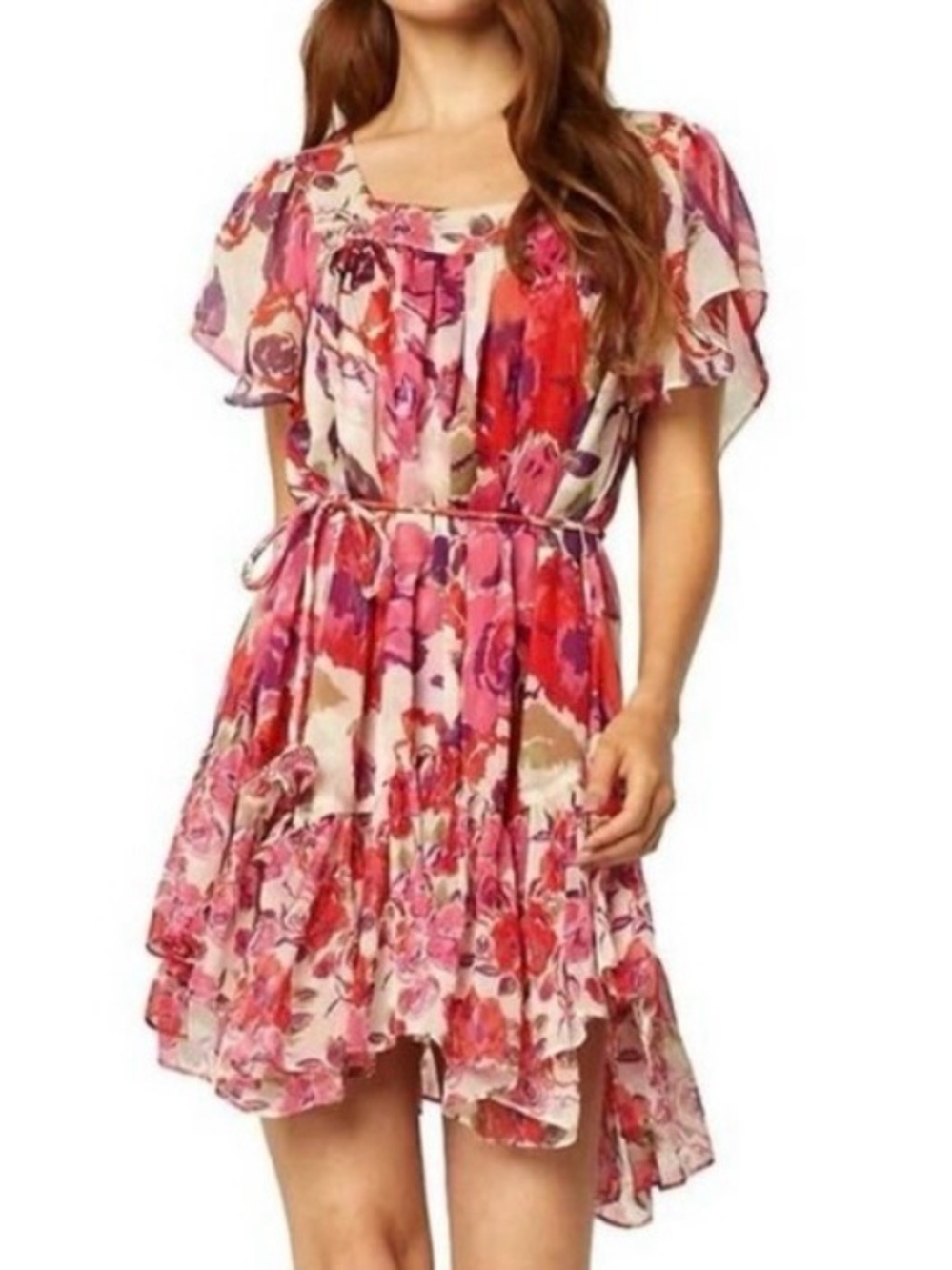 MISA Los Angeles Kasey Pink Floral Chiffon Mini Dress NWT L